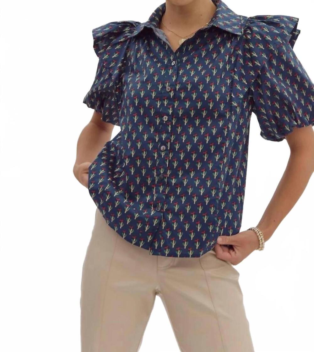 NEW ENTRO navy tulip top in navy
